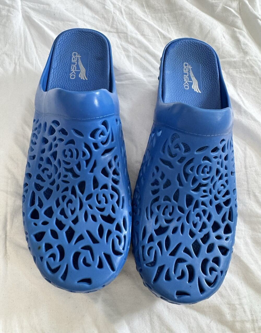 Dansko Pippa Blue Floral Slip-On Comfort Clogs Women's EU 39 US 8.5